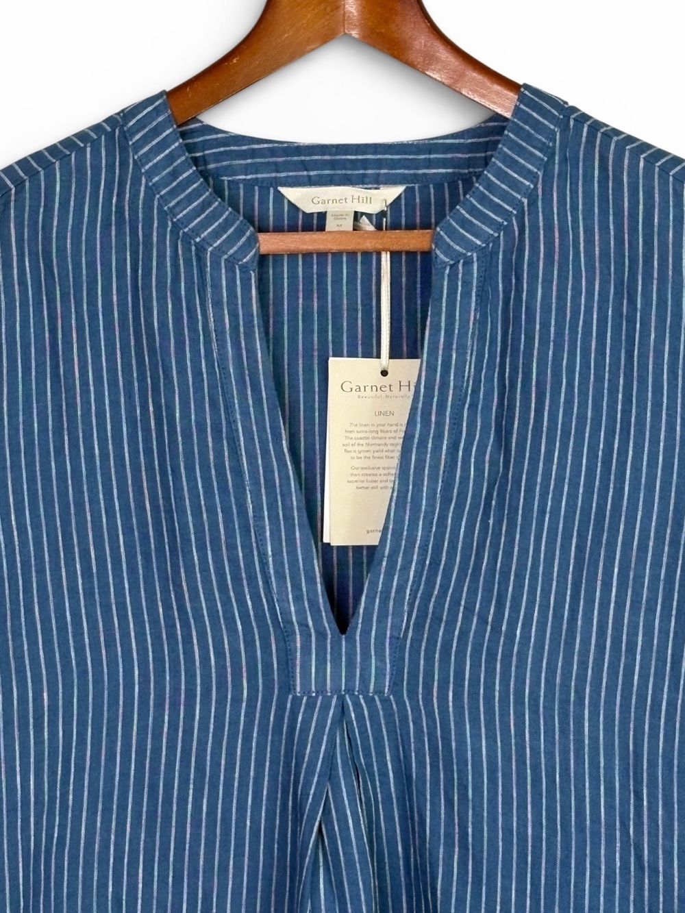 NWT Garnet Hill Blue White Striped Linen European Flax Tunic Dress M - Picture 2 of 12